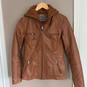 Brown/tan faux leather jacket, size small